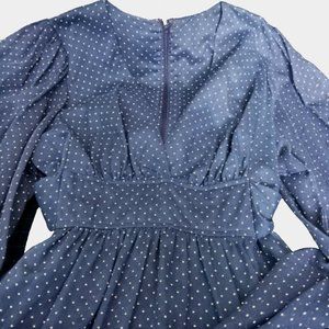 Vintage Polka Dot Butterfly Bell Ruffled Sleeve Maxi Dress Empire Waist Gunne S